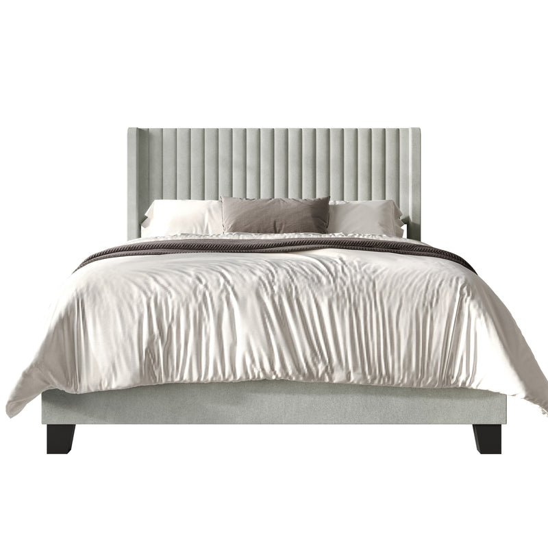 Home Design Ashland Velvet Upholstered Panel Bed Frame with Wingback Headboard for Adult, Easy Assembly