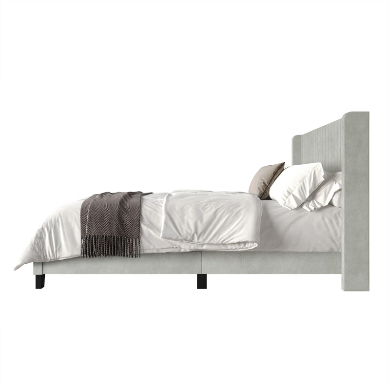 Home Design Ashland Velvet Upholstered Panel Bed Frame with Wingback Headboard for Adult, Easy Assembly