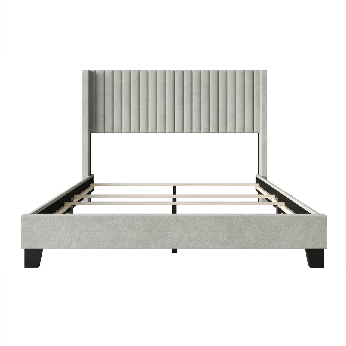 Home Design Ashland Velvet Upholstered Panel Bed Frame with Wingback Headboard for Adult, Easy Assembly