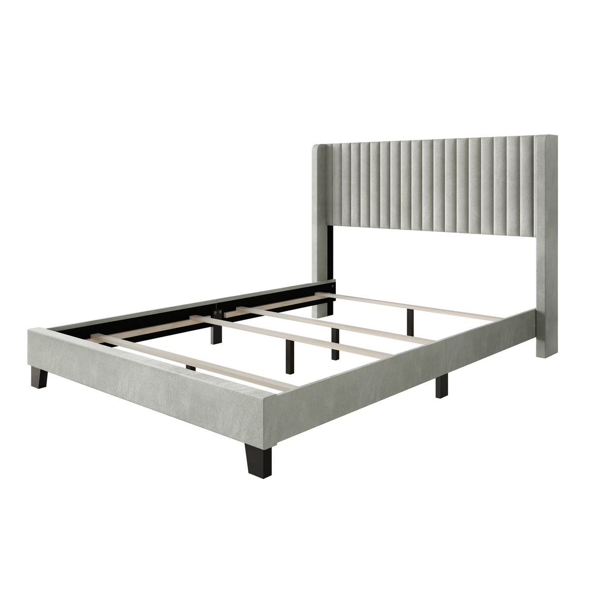 Home Design Ashland Velvet Upholstered Panel Bed Frame with Wingback Headboard for Adult, Easy Assembly