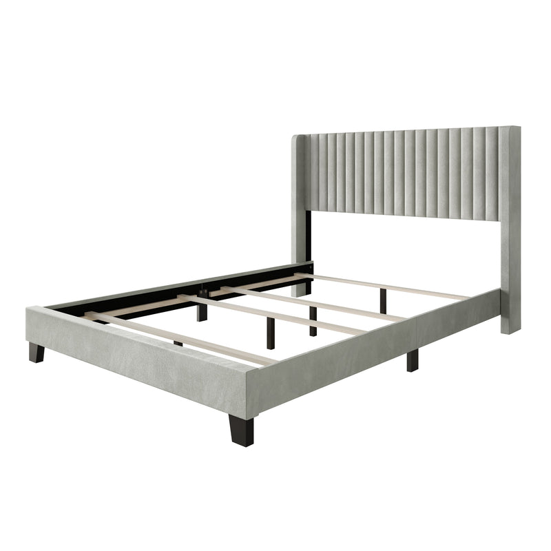 Home Design Ashland Velvet Upholstered Panel Bed Frame with Wingback Headboard for Adult, Easy Assembly
