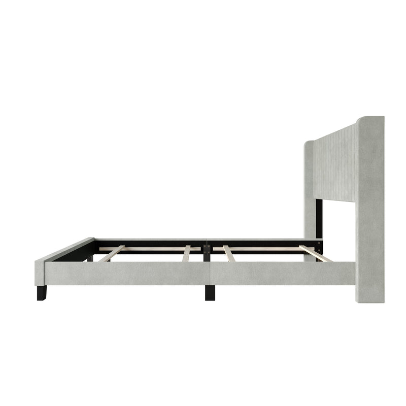 Home Design Ashland Velvet Upholstered Panel Bed Frame with Wingback Headboard for Adult, Easy Assembly