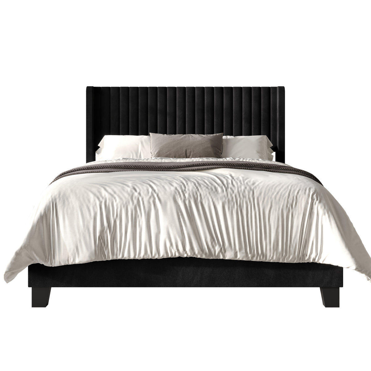 Home Design Ashland Velvet Upholstered Panel Bed Frame with Wingback Headboard for Adult, Easy Assembly
