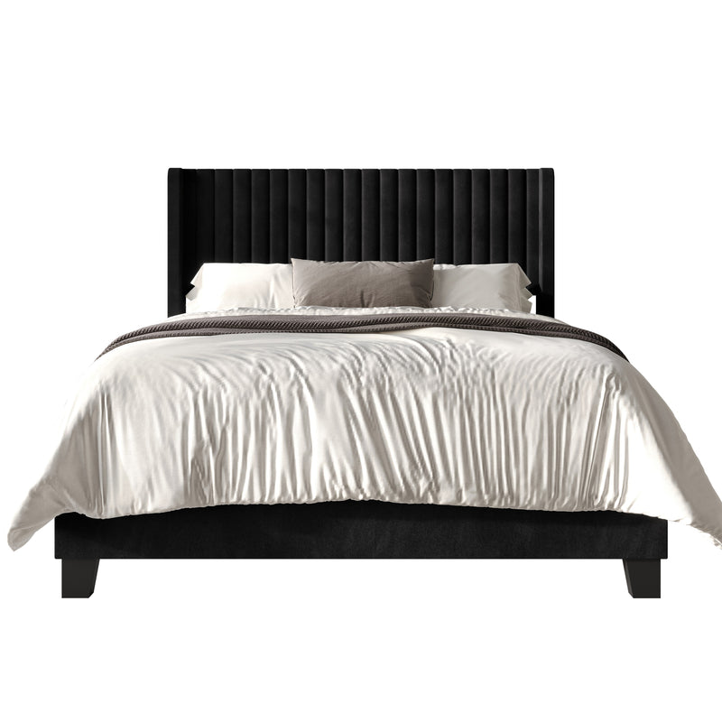 Home Design Ashland Velvet Upholstered Panel Bed Frame with Wingback Headboard for Adult, Easy Assembly
