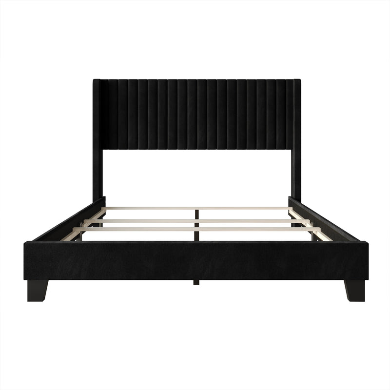 Home Design Ashland Velvet Upholstered Panel Bed Frame with Wingback Headboard for Adult, Easy Assembly