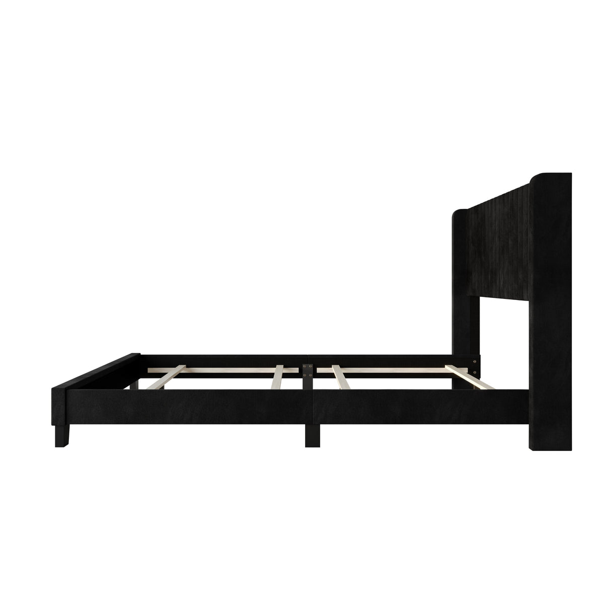 Home Design Ashland Velvet Upholstered Panel Bed Frame with Wingback Headboard for Adult, Easy Assembly