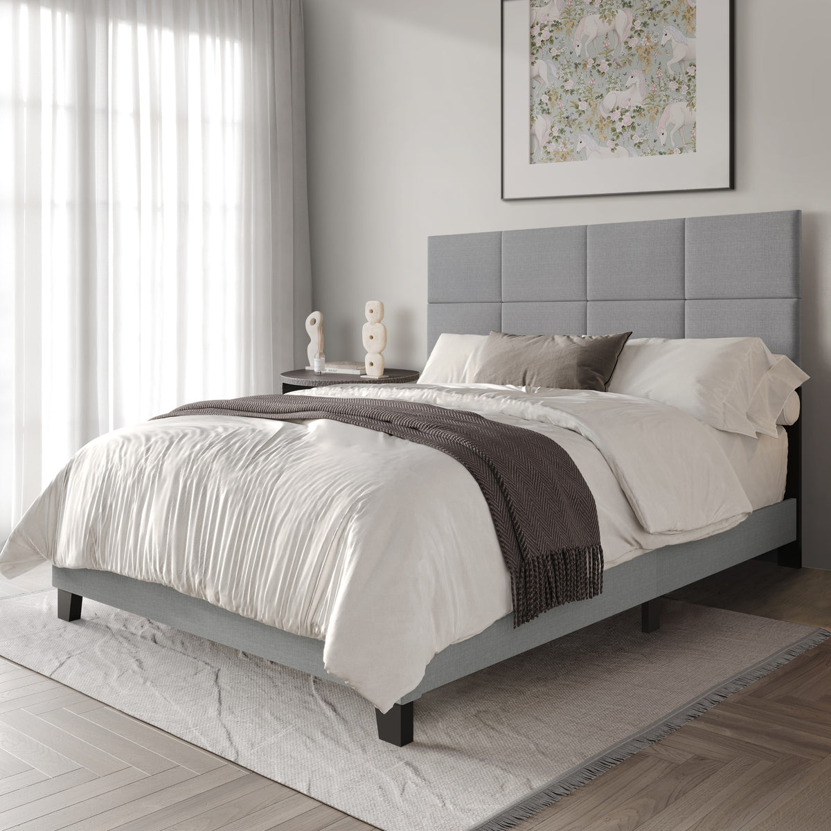 Home Design Lufkin Upholstered Panel Bed Frame