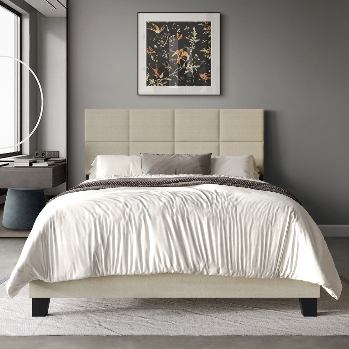 Home Design Lufkin Upholstered Panel Bed Frame