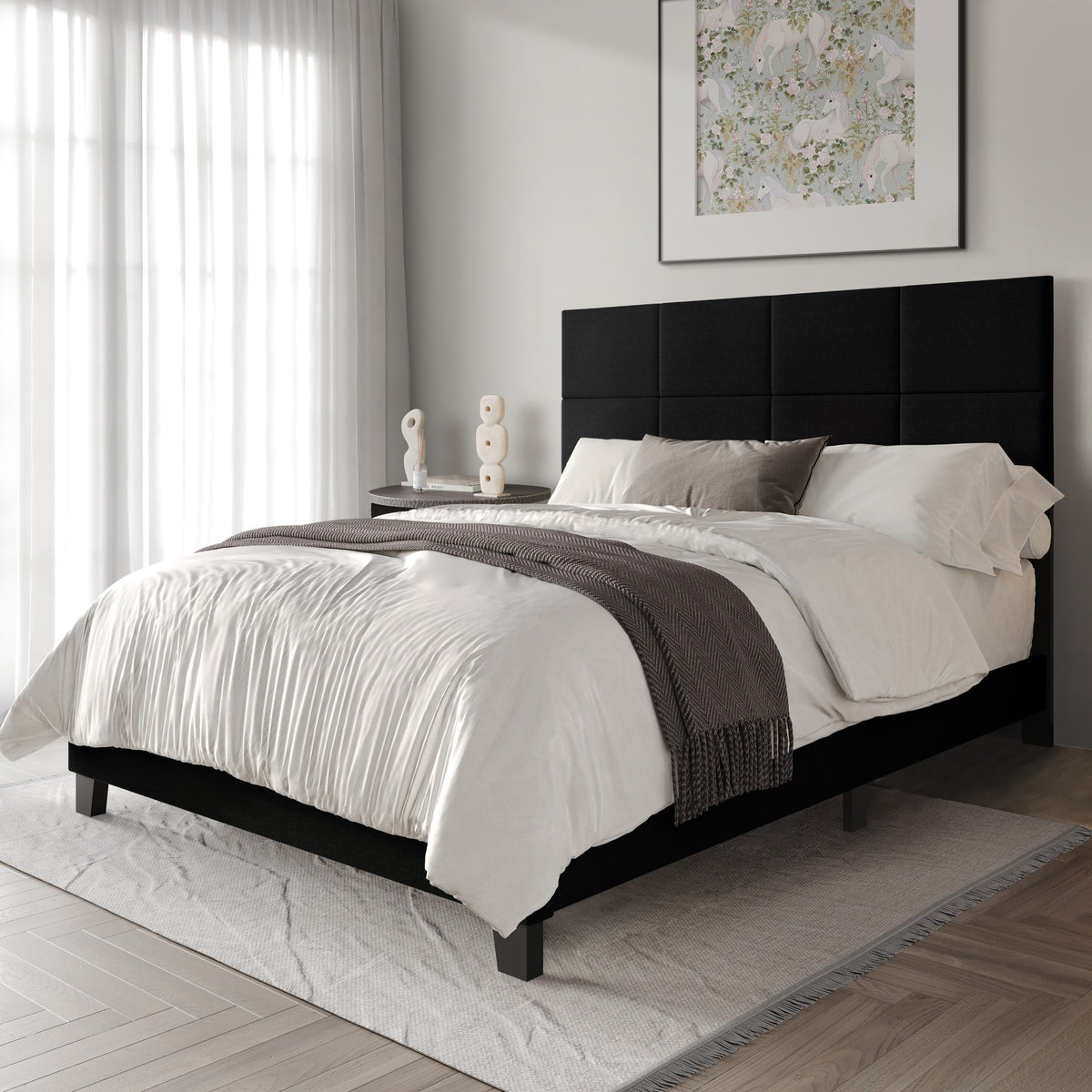 Home Design Lufkin Upholstered Panel Bed Frame