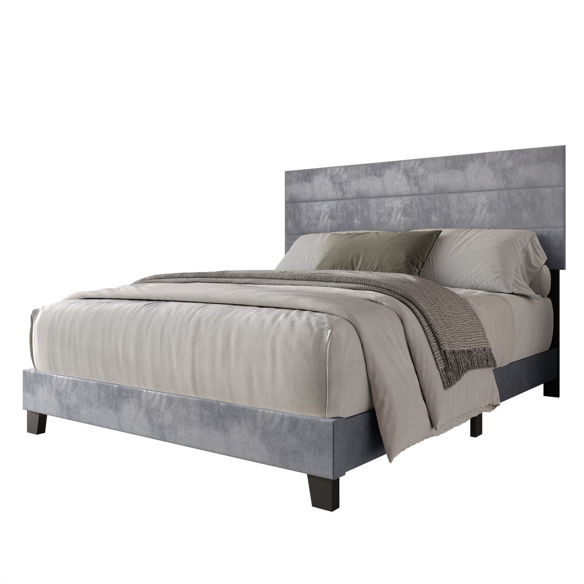 Home Design Vallejo Velvet Upholstered Panel Bed Frame For Adult, Box Spring Required