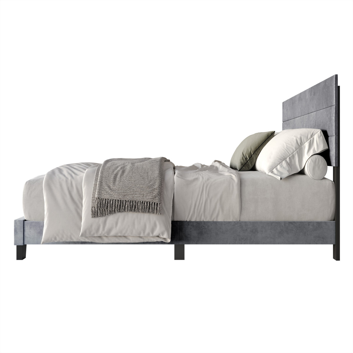 Home Design Vallejo Velvet Upholstered Panel Bed Frame For Adult, Box Spring Required