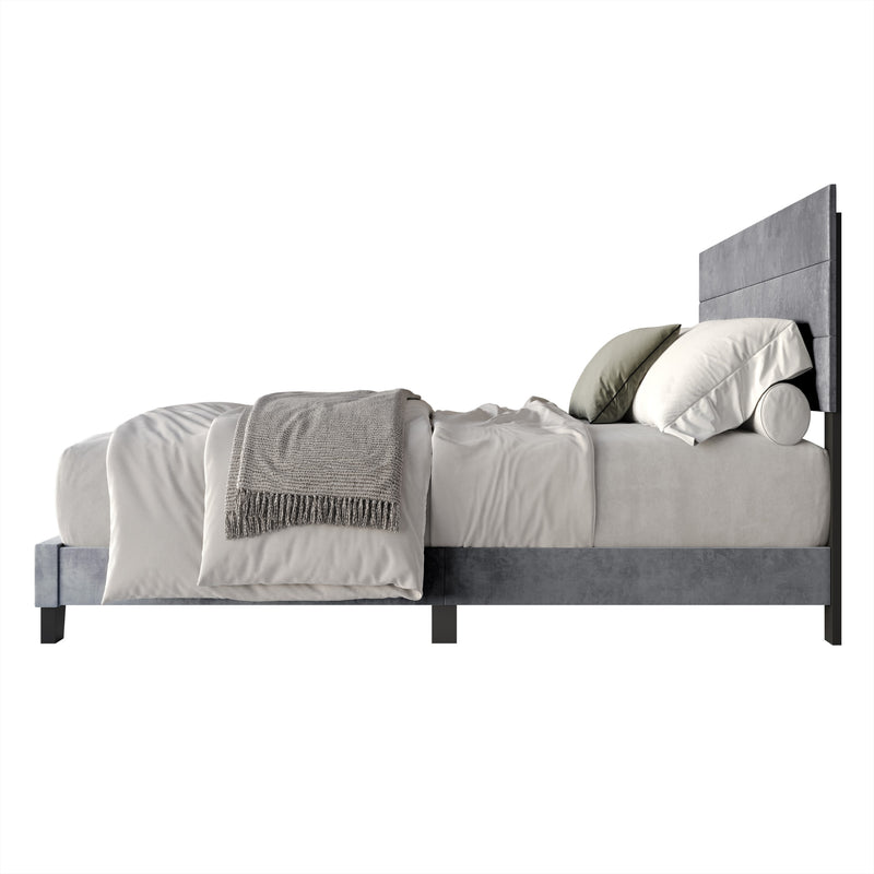 Home Design Vallejo Velvet Upholstered Panel Bed Frame For Adult, Box Spring Required
