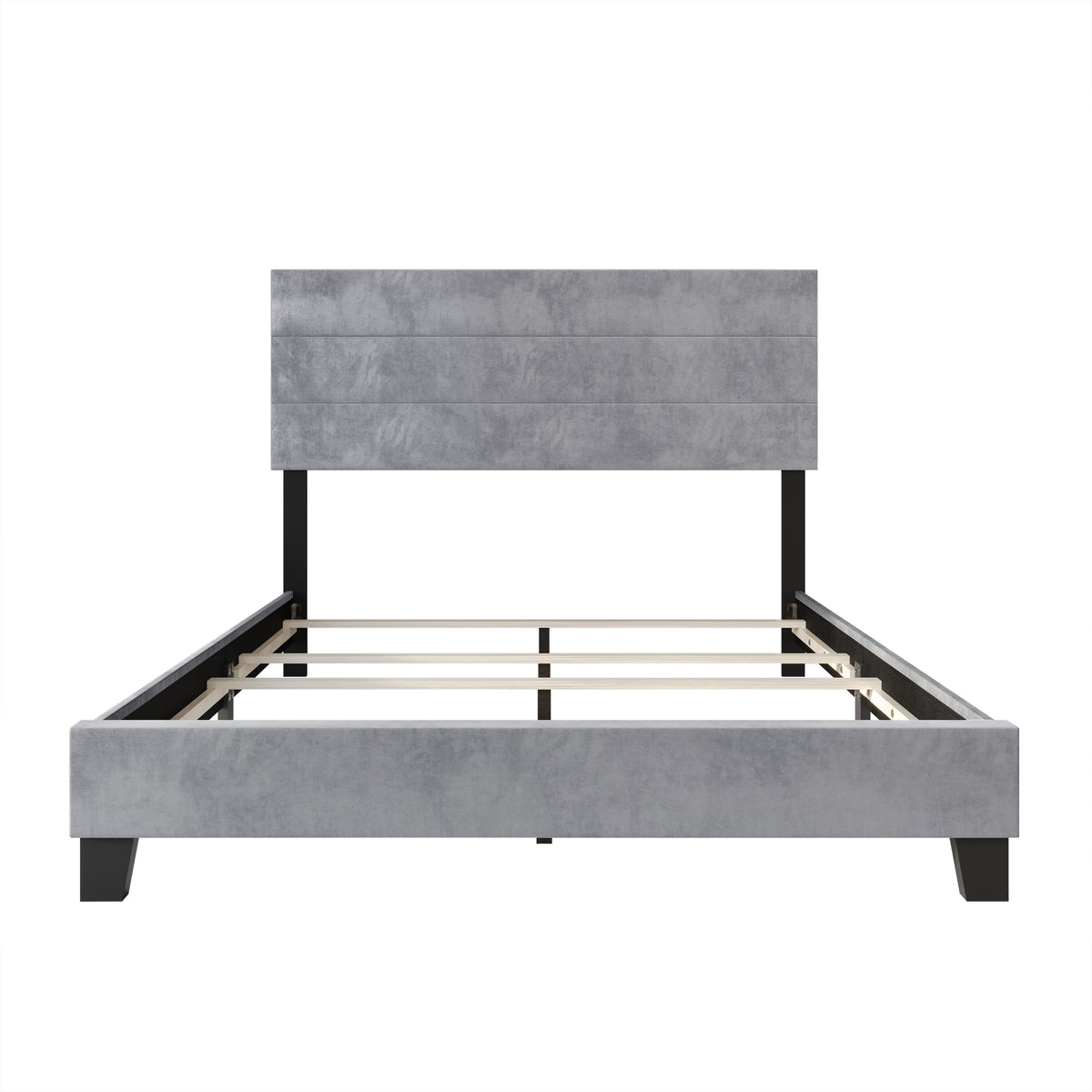 Home Design Vallejo Velvet Upholstered Panel Bed Frame For Adult, Box Spring Required