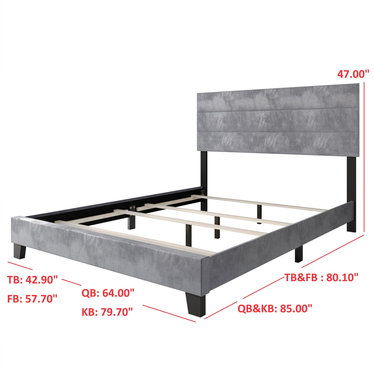 Home Design Vallejo Velvet Upholstered Panel Bed Frame For Adult, Box Spring Required