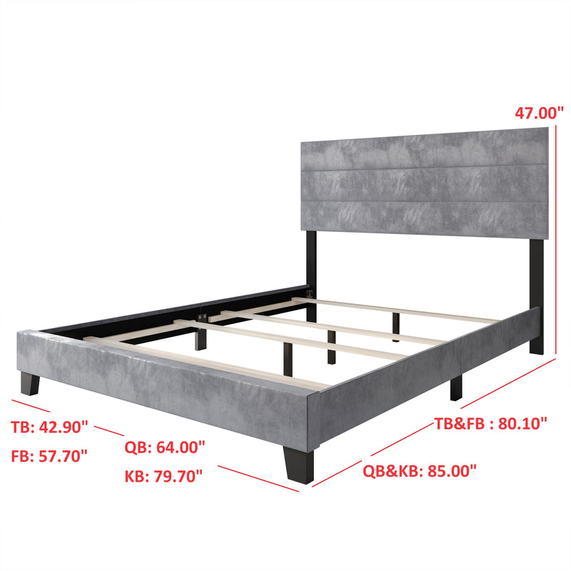 Home Design Vallejo Velvet Upholstered Panel Bed Frame For Adult, Box Spring Required