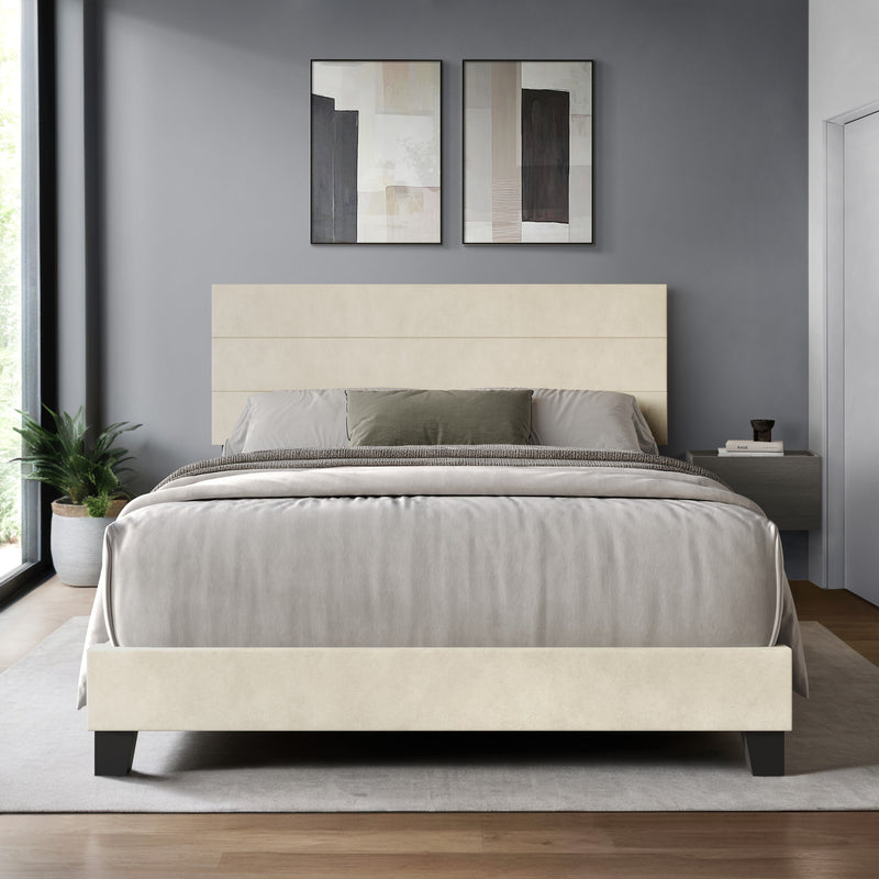 Home Design Vallejo Velvet Upholstered Panel Bed Frame For Adult, Box Spring Required