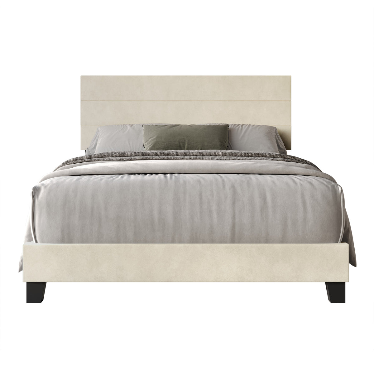 Home Design Vallejo Velvet Upholstered Panel Bed Frame For Adult, Box Spring Required