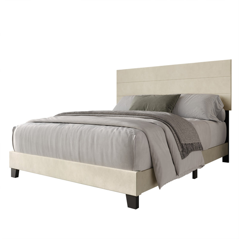 Home Design Vallejo Velvet Upholstered Panel Bed Frame For Adult, Box Spring Required