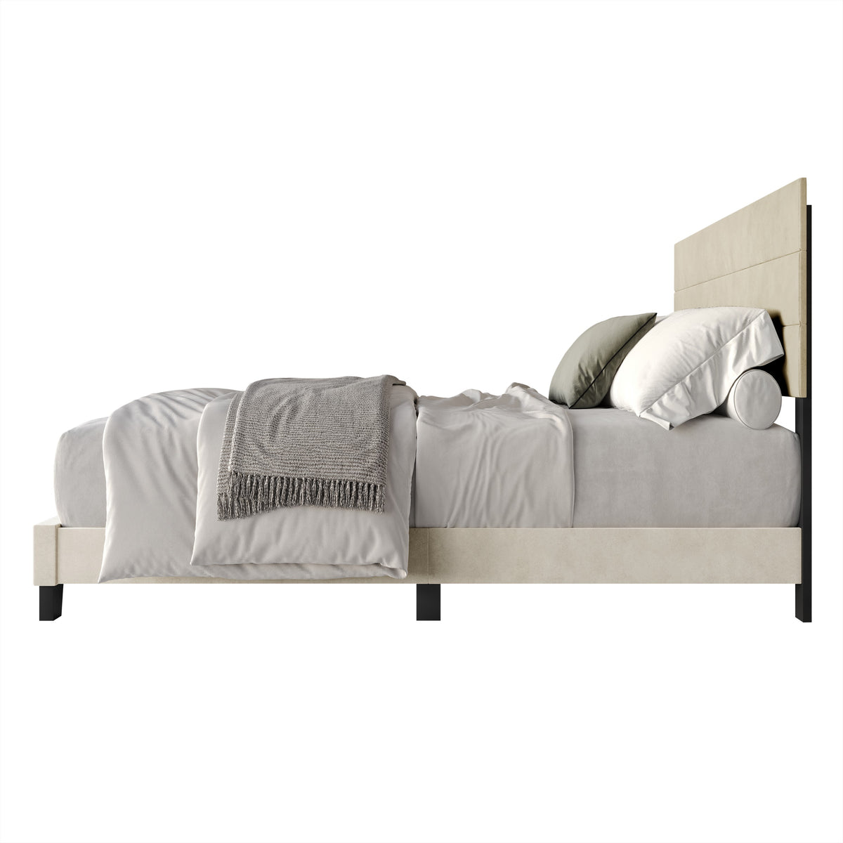 Home Design Vallejo Velvet Upholstered Panel Bed Frame For Adult, Box Spring Required