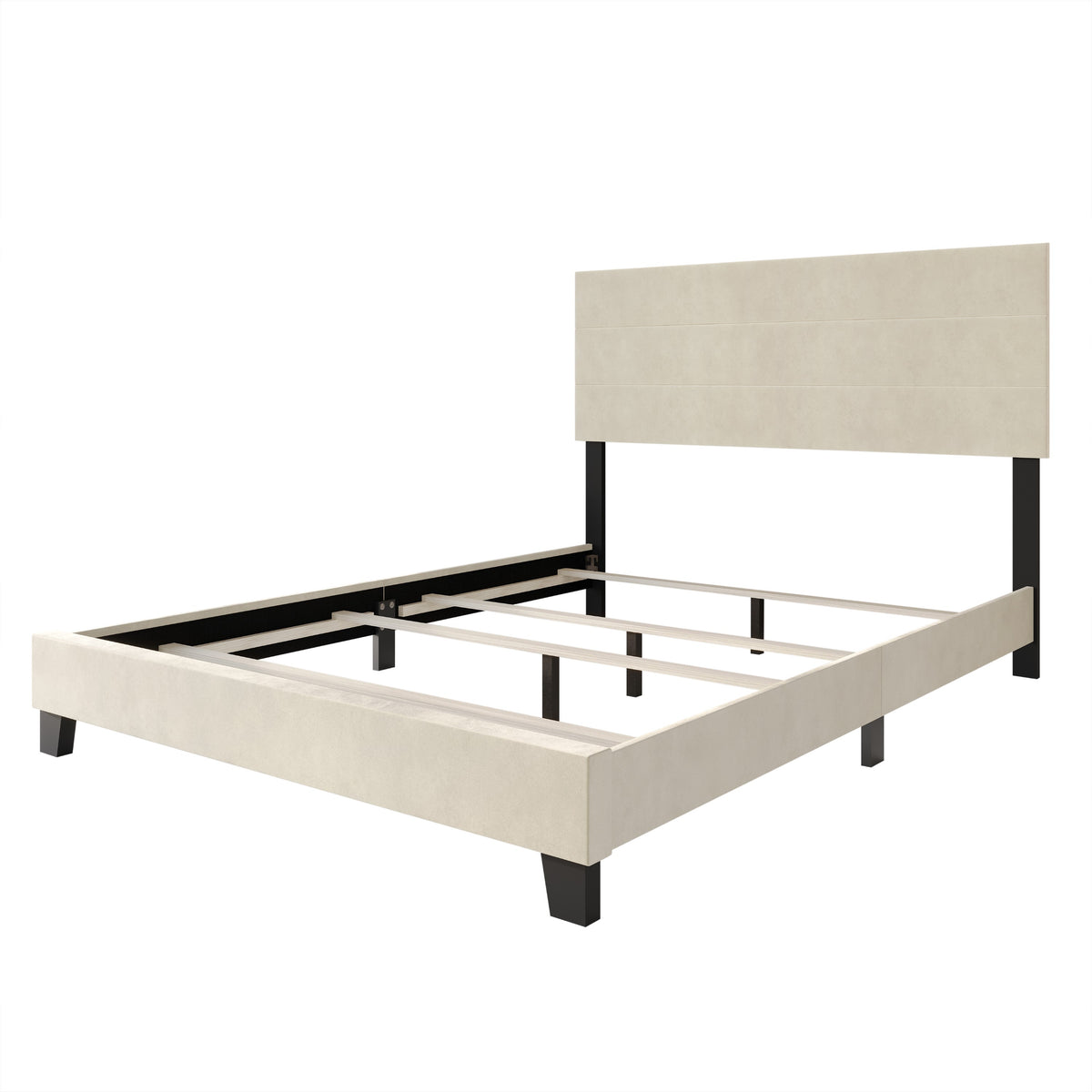 Home Design Vallejo Velvet Upholstered Panel Bed Frame For Adult, Box Spring Required