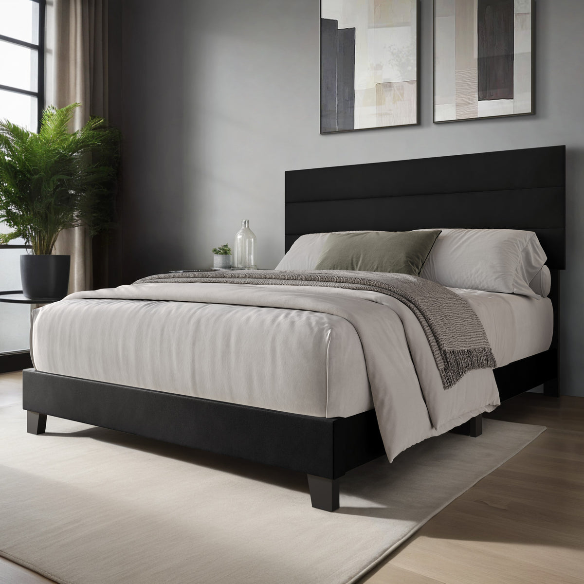 Home Design Vallejo Velvet Upholstered Panel Bed Frame For Adult, Box Spring Required