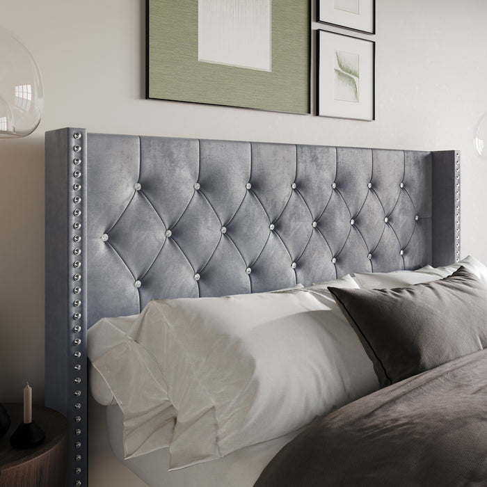 Home Design Gretna Wingback Tufted Upholstered Headboard with Nailhead Trim