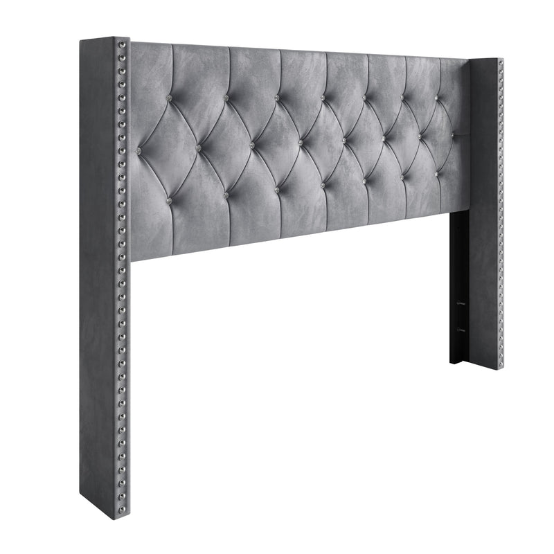 Home Design Gretna Wingback Tufted Upholstered Headboard with Nailhead Trim