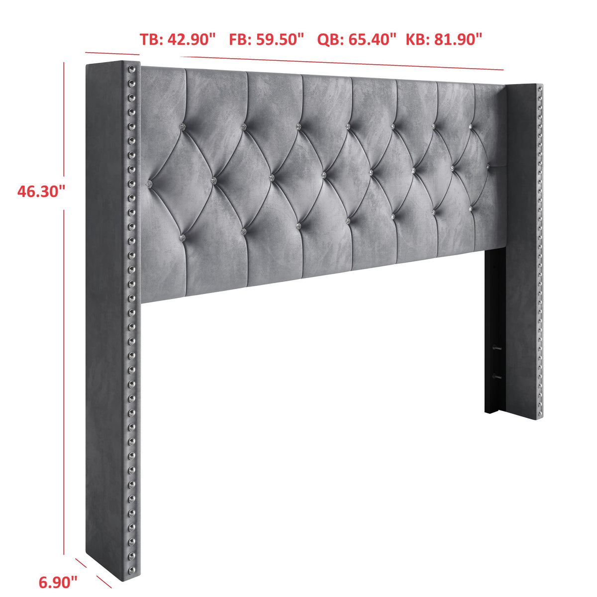 Home Design Gretna Wingback Tufted Upholstered Headboard with Nailhead Trim