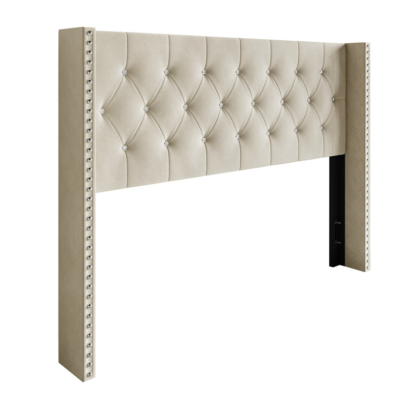 Home Design Gretna Wingback Tufted Upholstered Headboard with Nailhead Trim