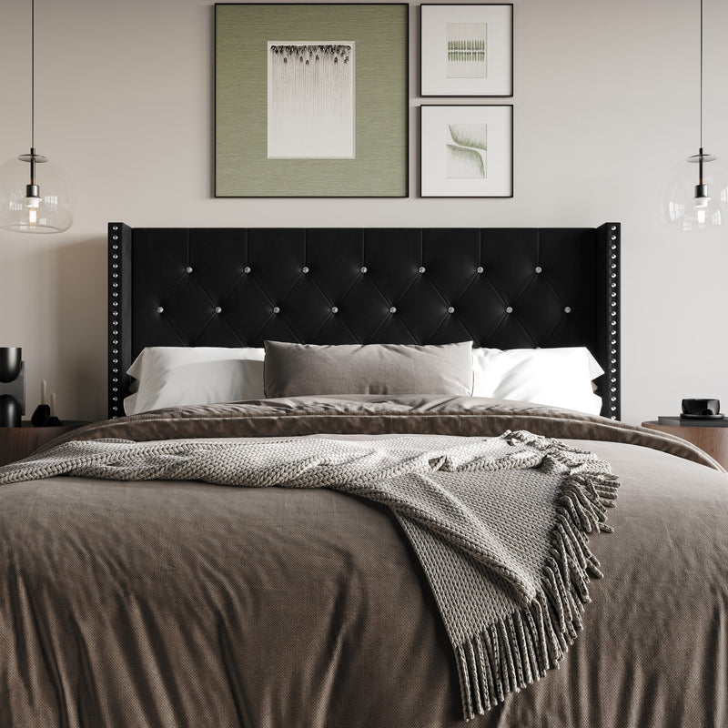 Home Design Gretna Wingback Tufted Upholstered Headboard with Nailhead Trim