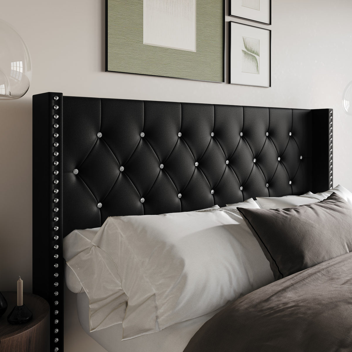 Home Design Gretna Wingback Tufted Upholstered Headboard with Nailhead Trim
