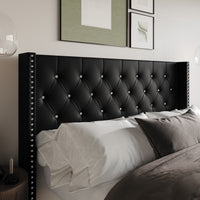 Home Design Gretna Wingback Tufted Upholstered Headboard with Nailhead Trim