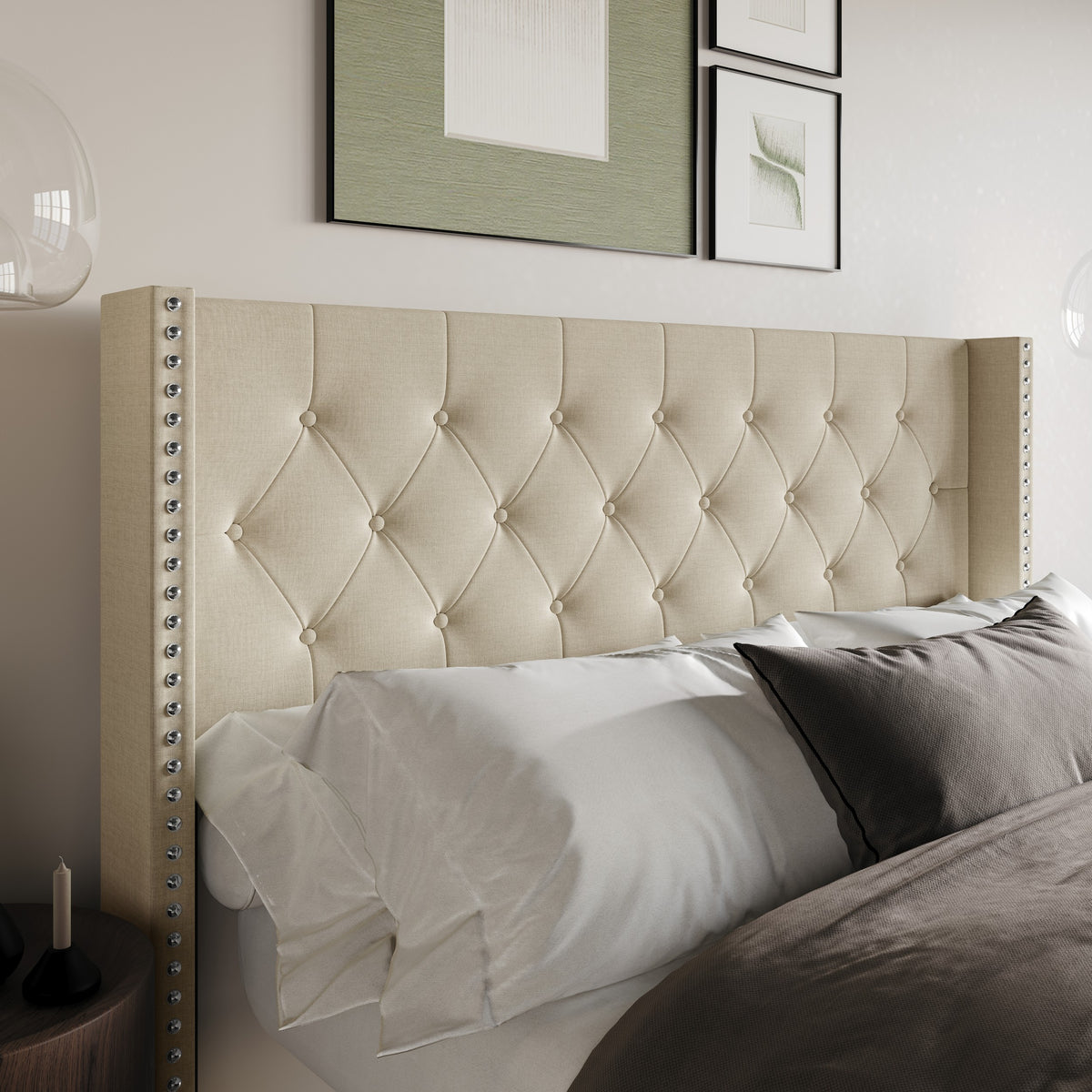 Home Design Grinnell Twin Tufted Upholstered Headboard
