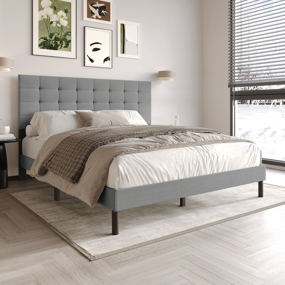Home Design Haines Linen Upholstered Panel Bed Frame