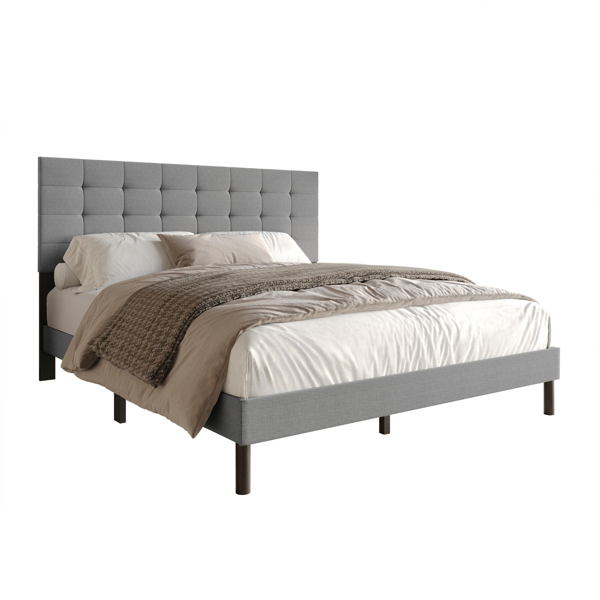 Home Design Haines Linen Upholstered Panel Bed Frame