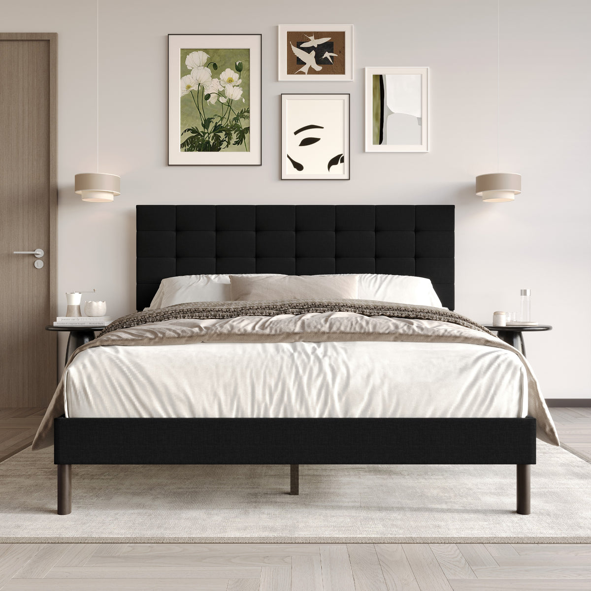 Home Design Haines Linen Upholstered Panel Bed Frame