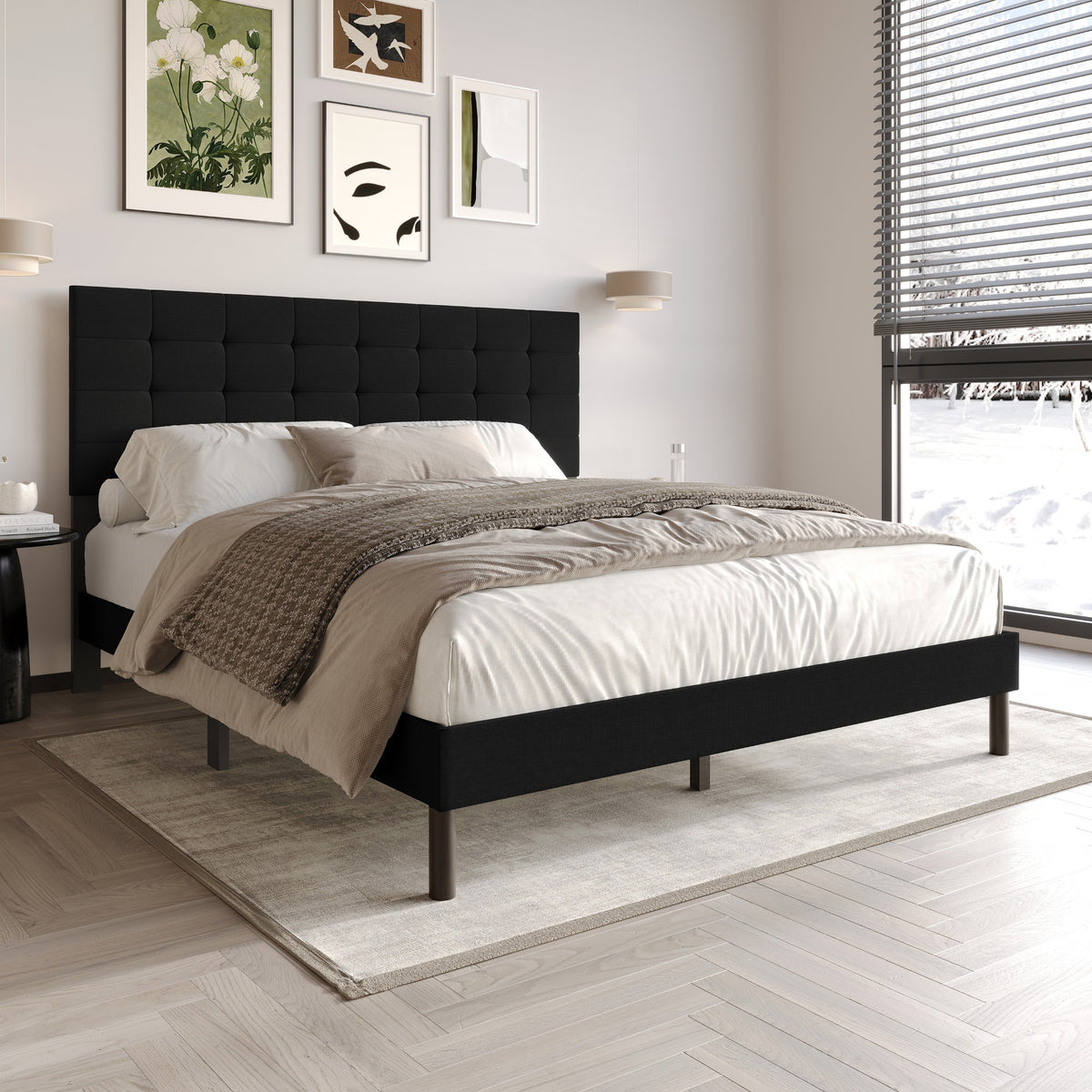 Home Design Haines Linen Upholstered Panel Bed Frame