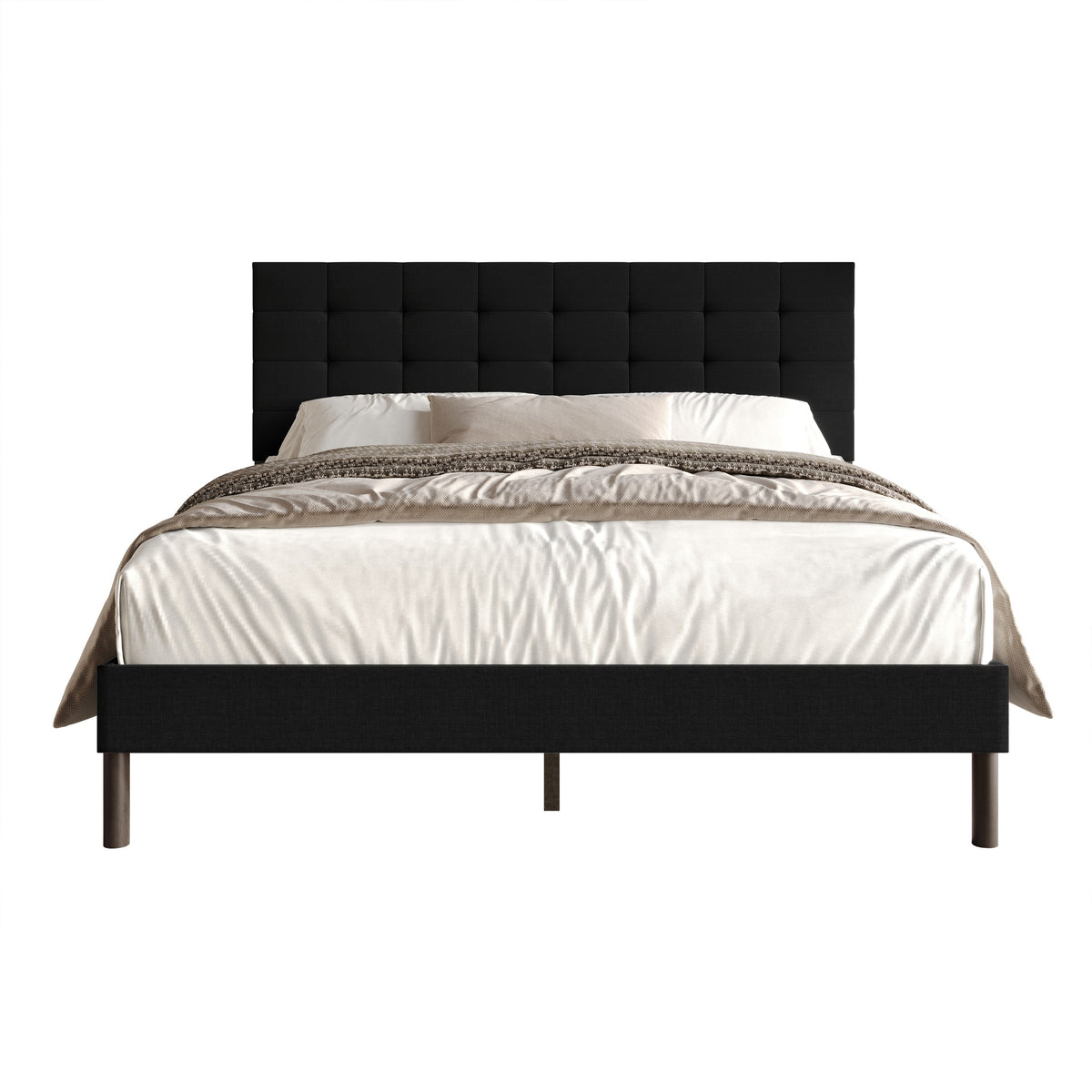 Home Design Haines Linen Upholstered Panel Bed Frame