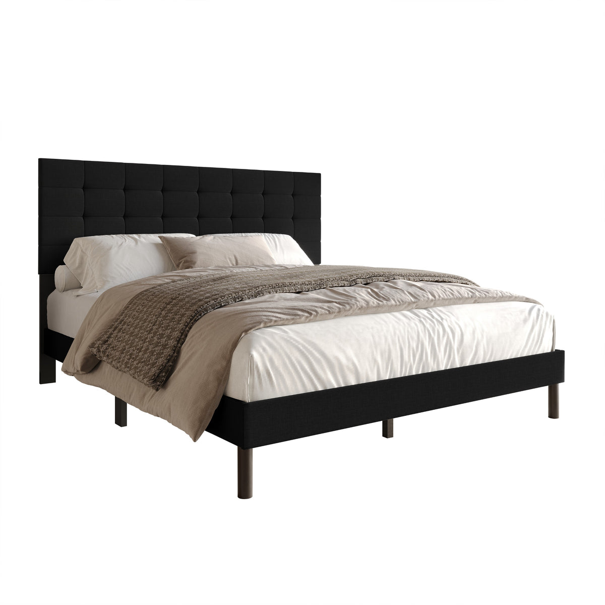 Home Design Haines Linen Upholstered Panel Bed Frame
