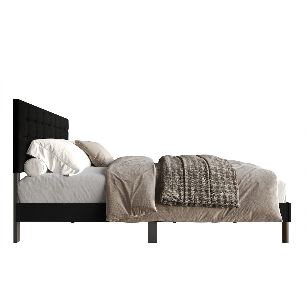 Home Design Haines Linen Upholstered Panel Bed Frame