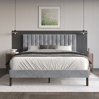 Home Design Sitka Velvet Upholstered Platform Bed Frame