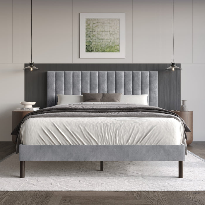 Home Design Sitka Velvet Upholstered Platform Bed Frame