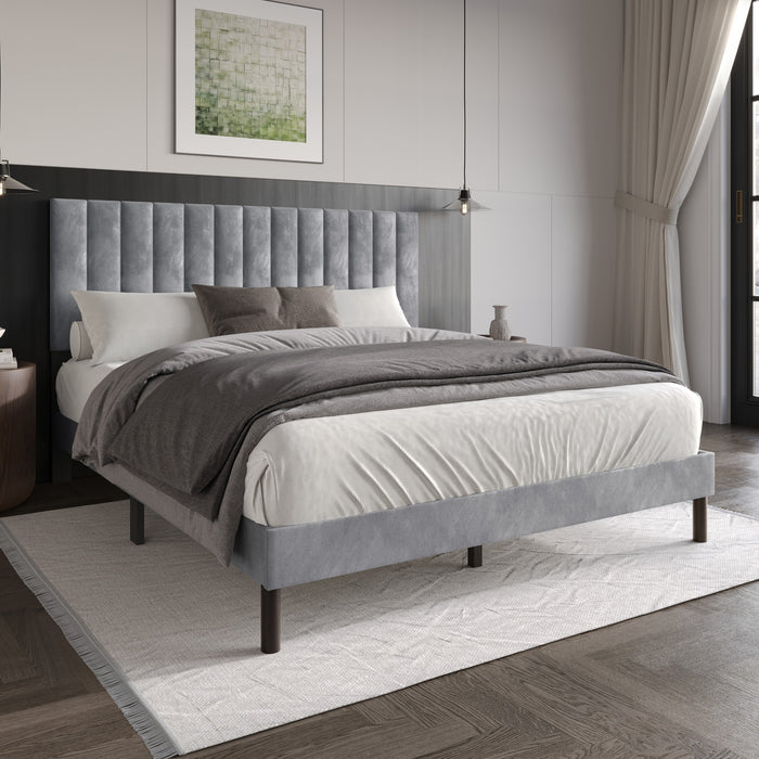 Home Design Sitka Velvet Upholstered Platform Bed Frame