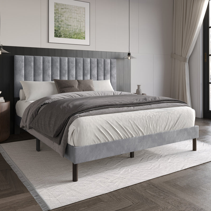 Home Design Sitka Velvet Upholstered Platform Bed Frame