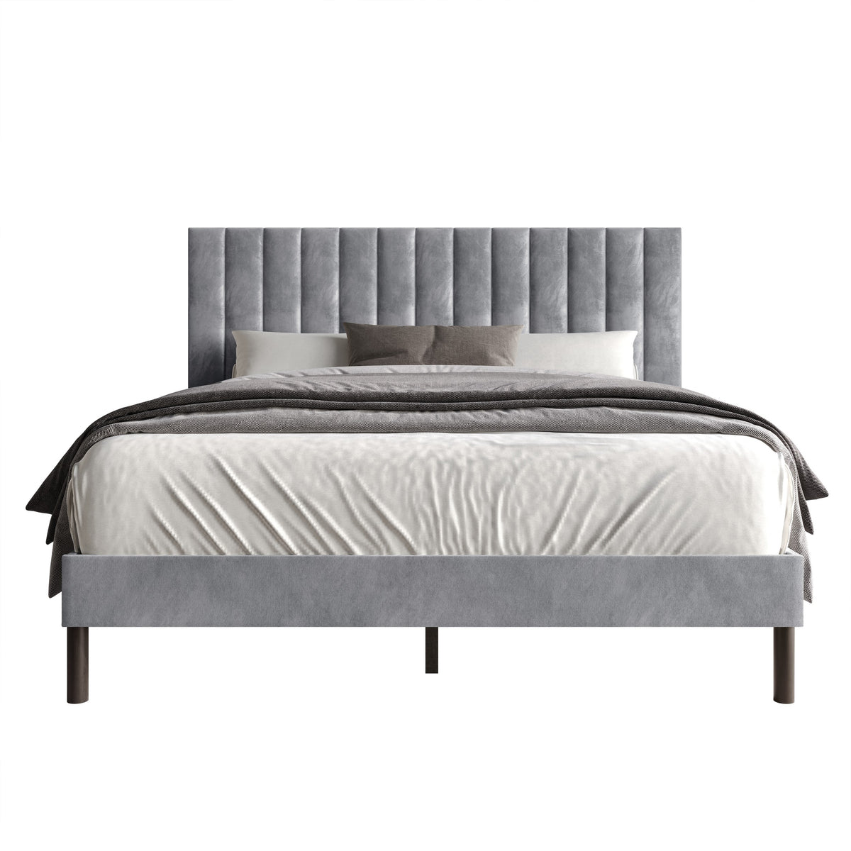 Home Design Sitka Velvet Upholstered Platform Bed Frame