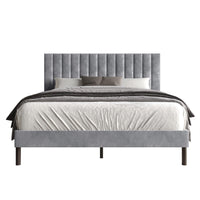 Home Design Sitka Velvet Upholstered Platform Bed Frame