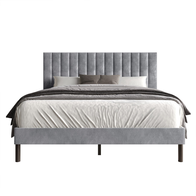 Home Design Sitka Velvet Upholstered Platform Bed Frame