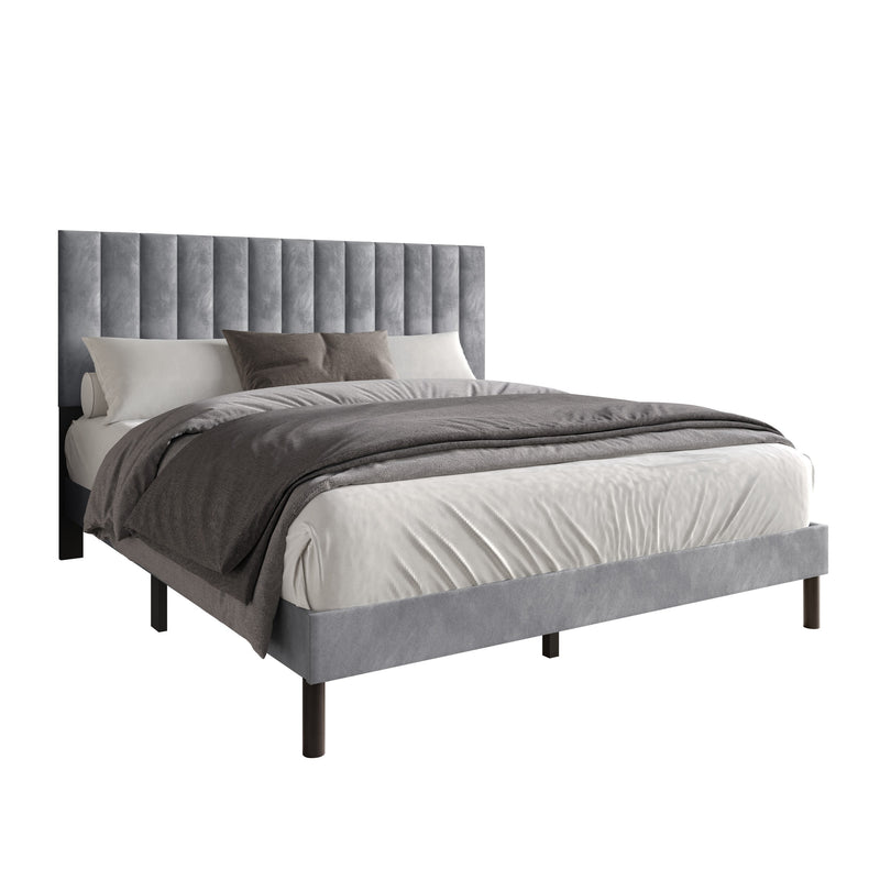 Home Design Sitka Velvet Upholstered Platform Bed Frame