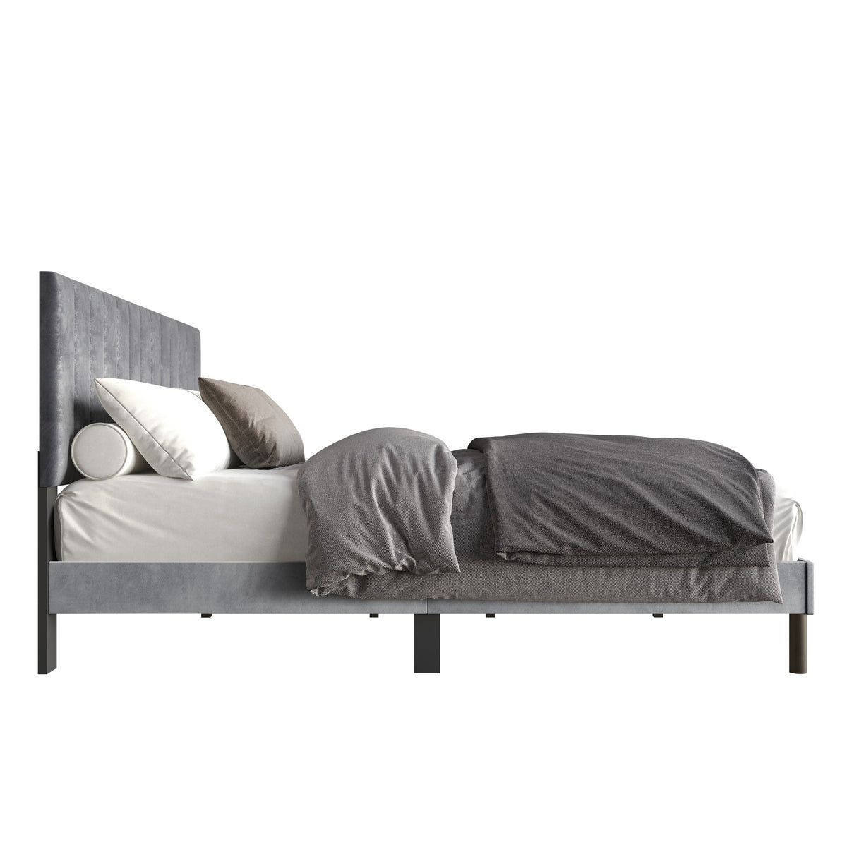 Home Design Sitka Velvet Upholstered Platform Bed Frame