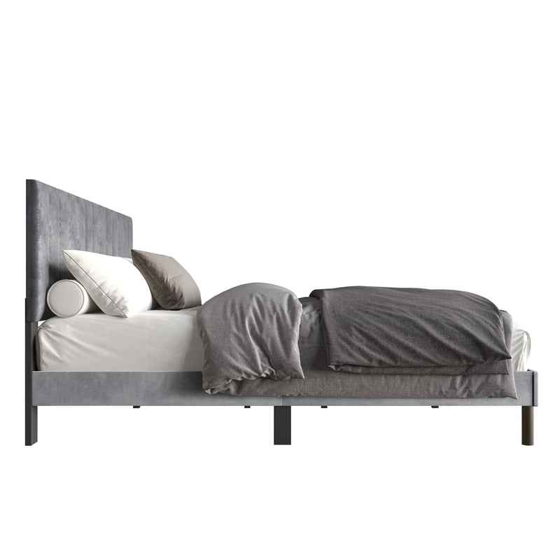 Home Design Sitka Velvet Upholstered Platform Bed Frame